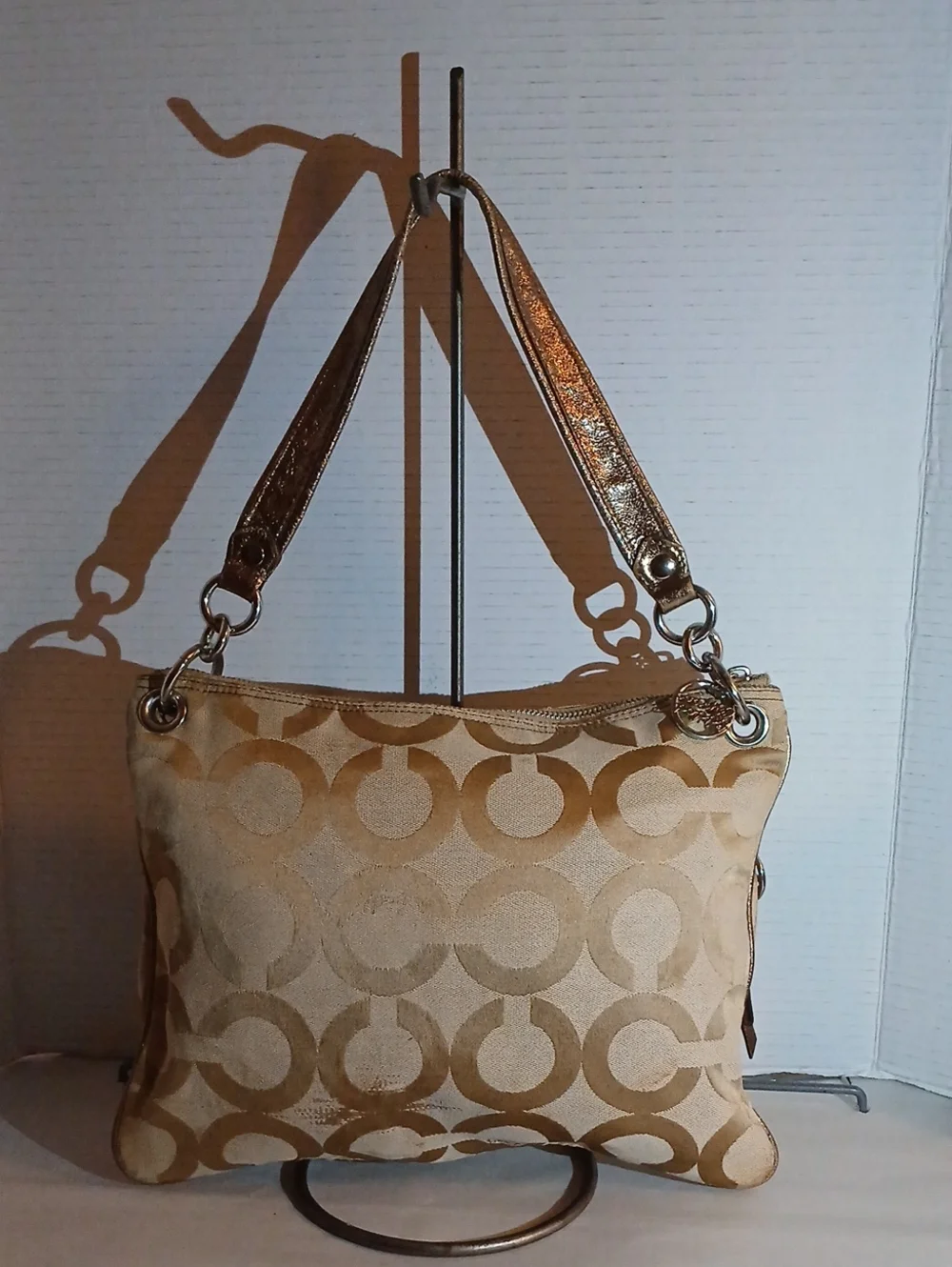 Coach Poppy Gold Signature Pattern Shoulder Bag